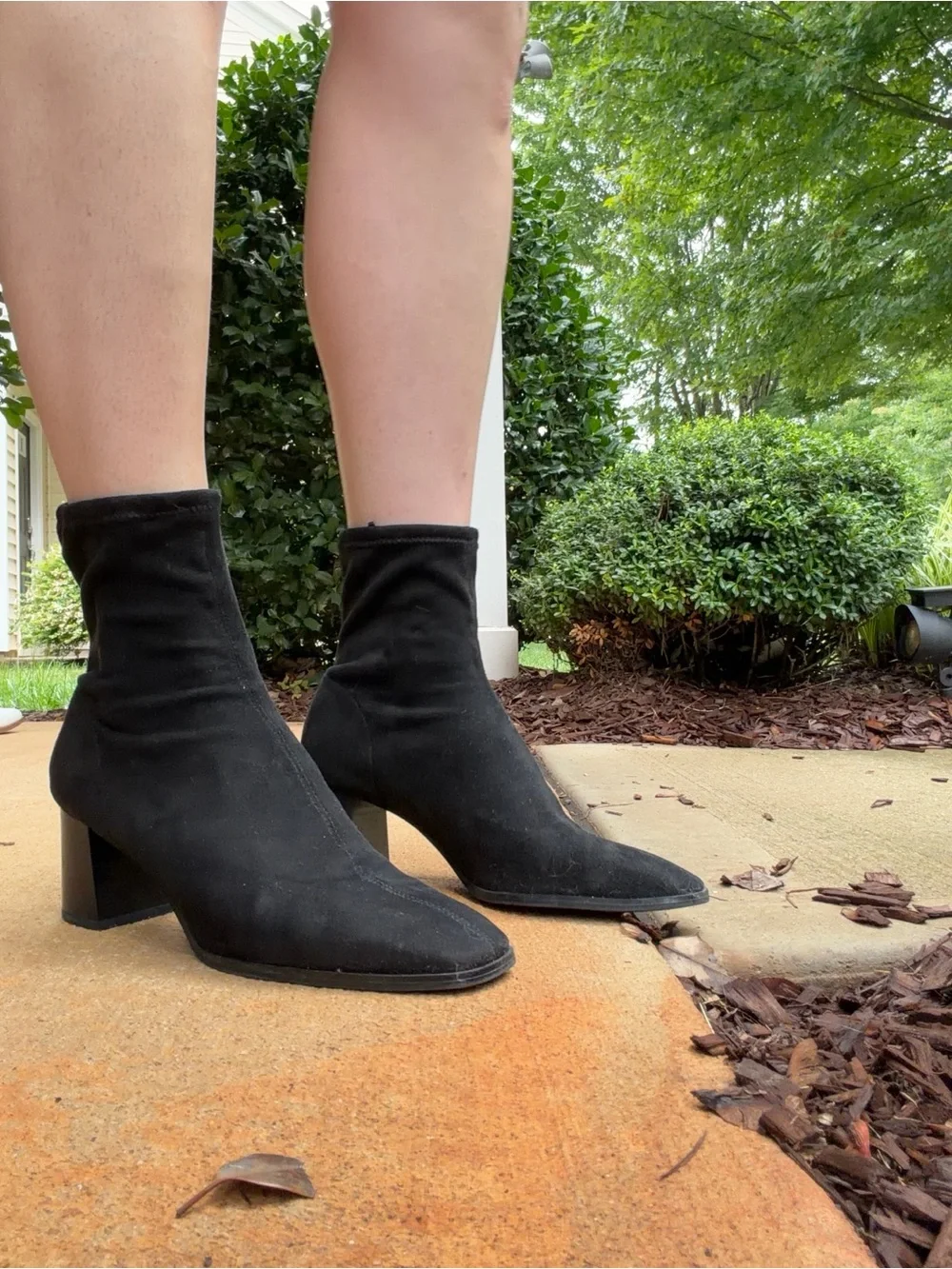 H&M Black Suede Block Heel Ankle Booties